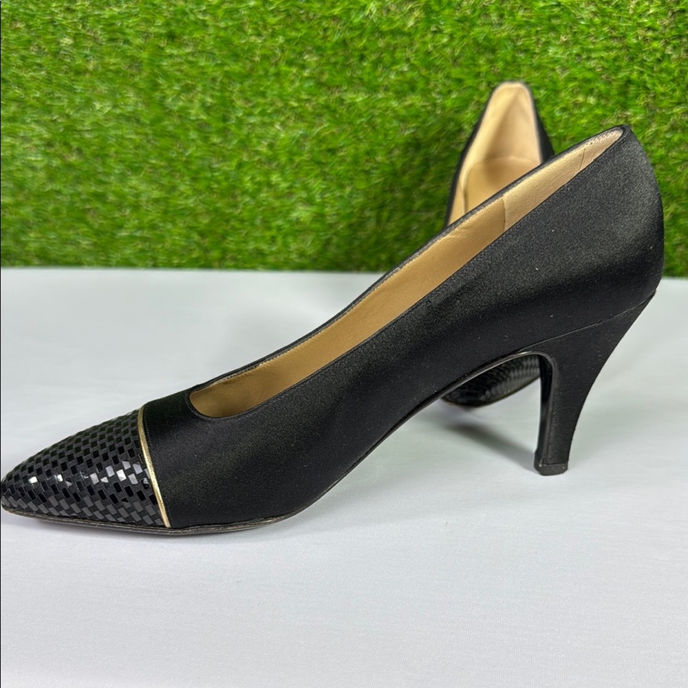 Vintage St John Black Satin Heels Emily Faille Paillette Italy 1998 - Picture 8 of 16
